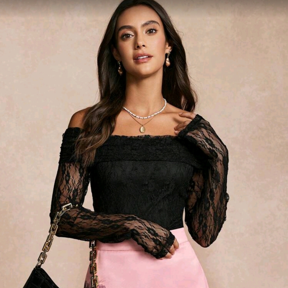 Women's Lace Patchwork Off Shoulder Bodysuit Fall Cloth For Women
